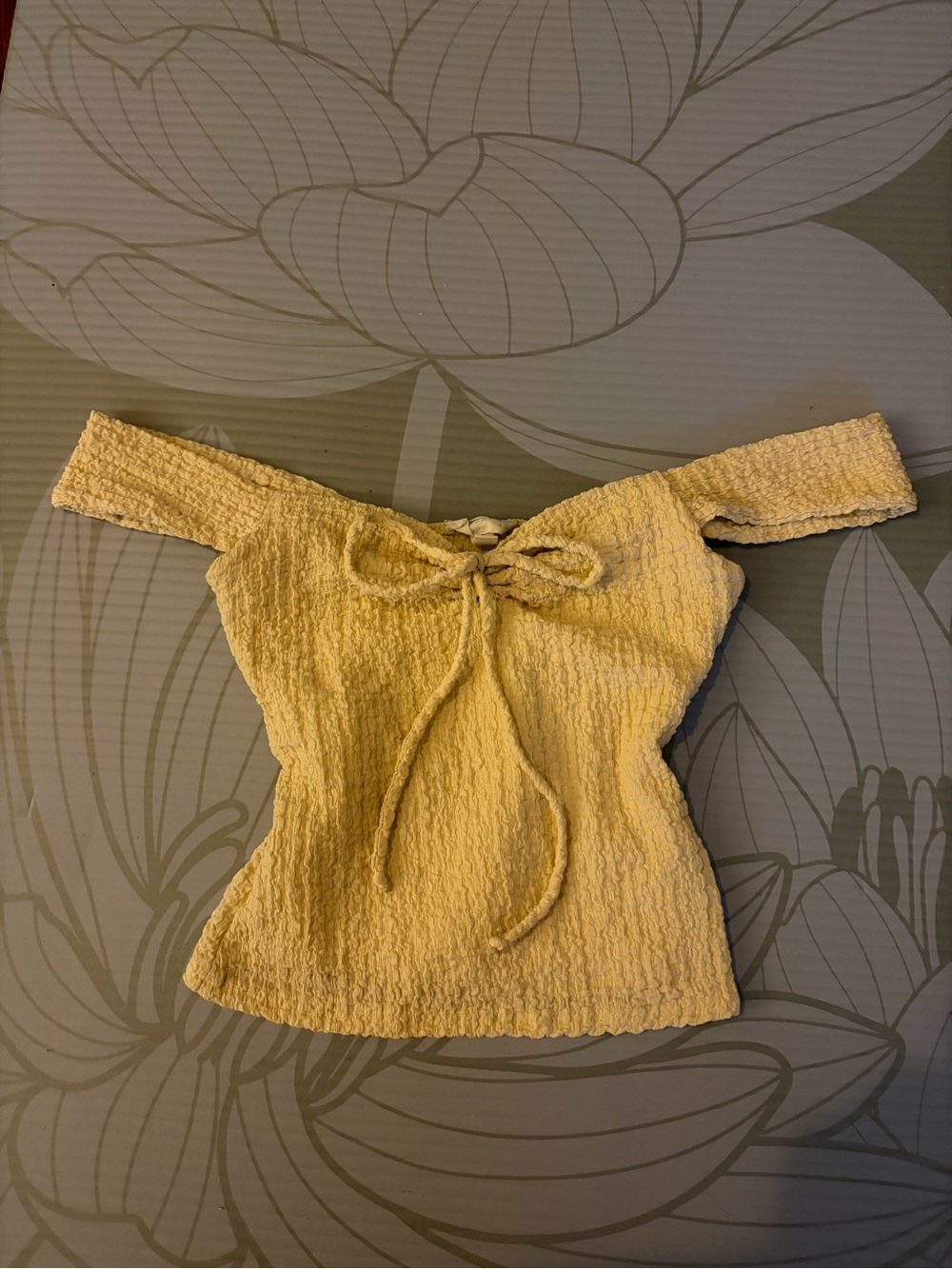 Textured Off-Shoulder Tie-Front Top in Pale Yellow